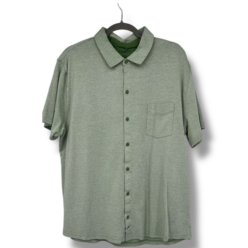 Fabletics Shirt Men XXL Green The Dash Short Sleeve Button Up Knit